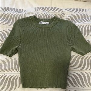 Zara Olive Green Ribbed Knit Top